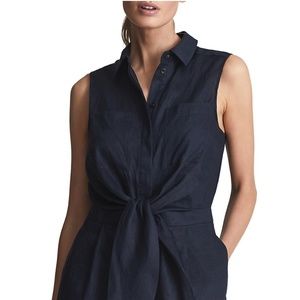 Reiss Linen Romper in Navy Blue
